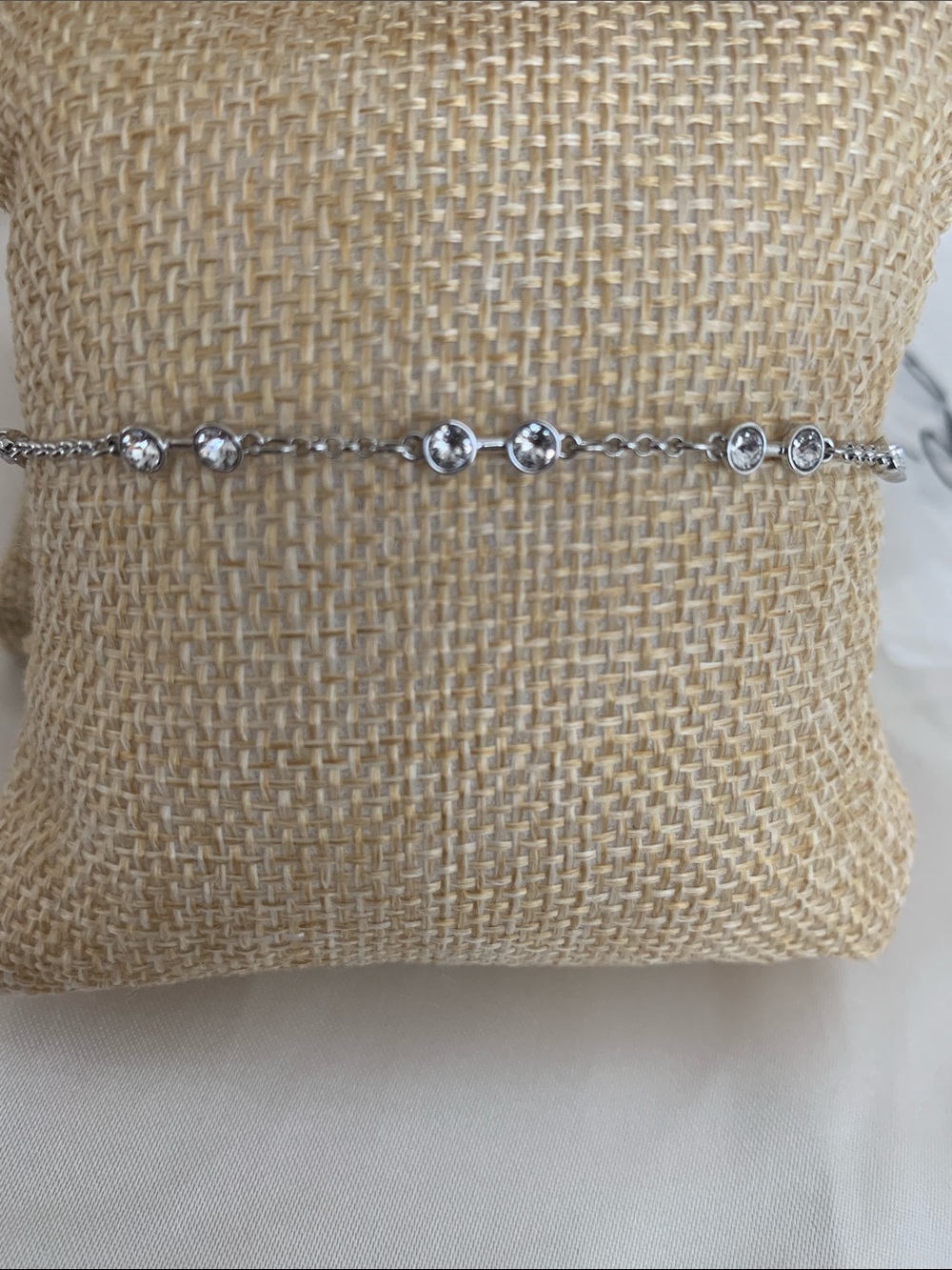 Vintage Swarovski Silver Toned Bezel Crystal Station Bracelet